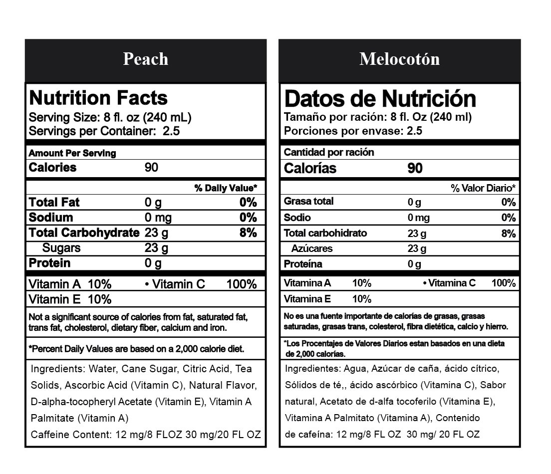 Bare Nature Vitamin Iced Tea Peach Nutrition Info