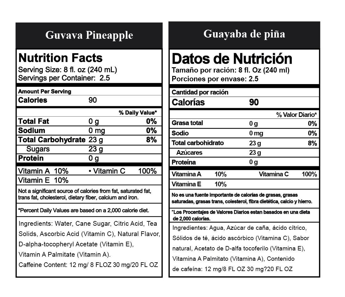 Bare Nature Vitamin Iced Tea - Guava Pineapple Nutrition Info