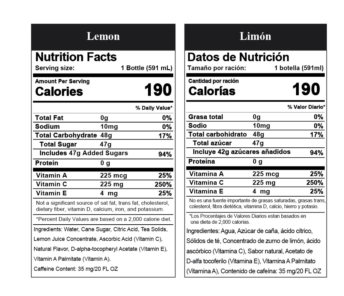 Bare Nature Vitamin Iced Tea - Lemon - Nutritional Info